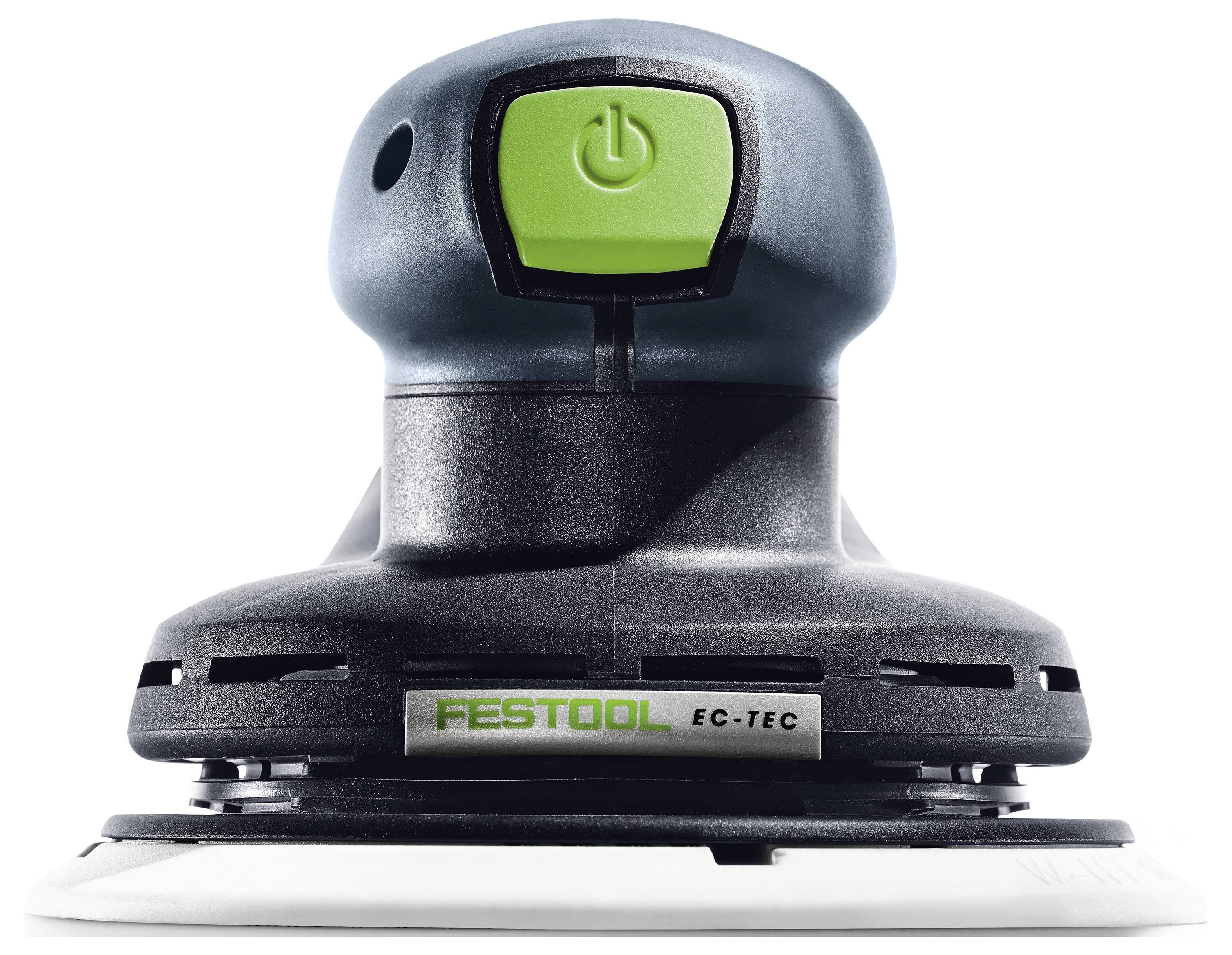 Ein tragbarer Festool EC-TEC Schleifer mit grünem Einschaltknopf, entwickelt zum Schleifen von glatten Oberflächen.