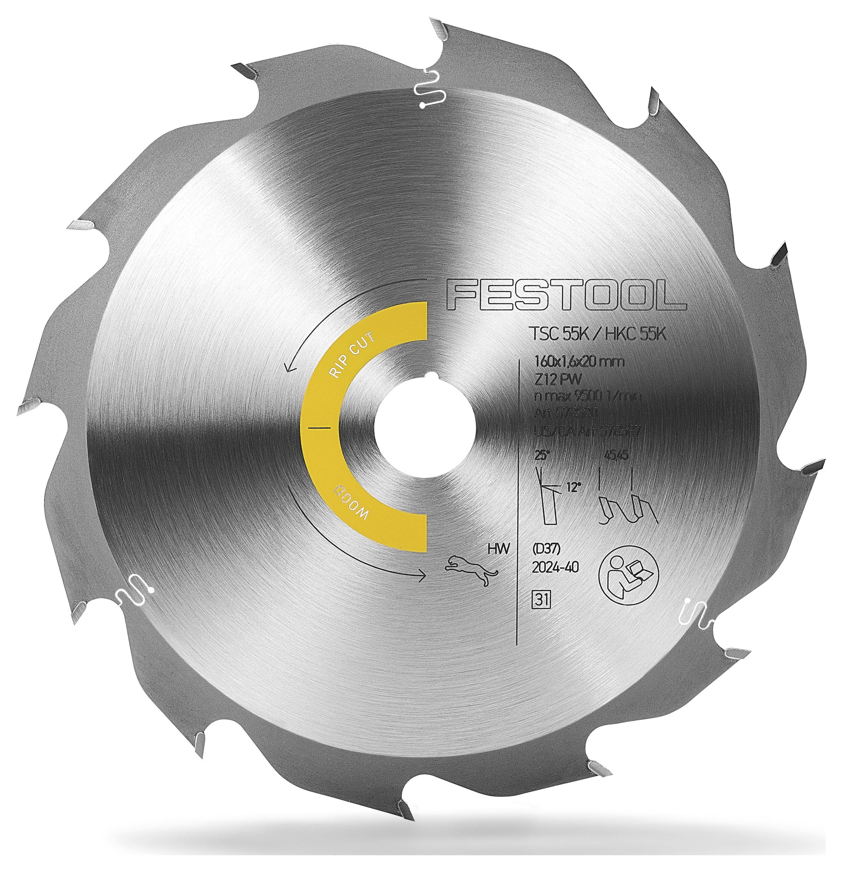 Festool HW 160x1,6x20 PW12 578580 Kreissägeblatt 160 x 20 x 1.10mm Zähneanzahl: 12 1St.