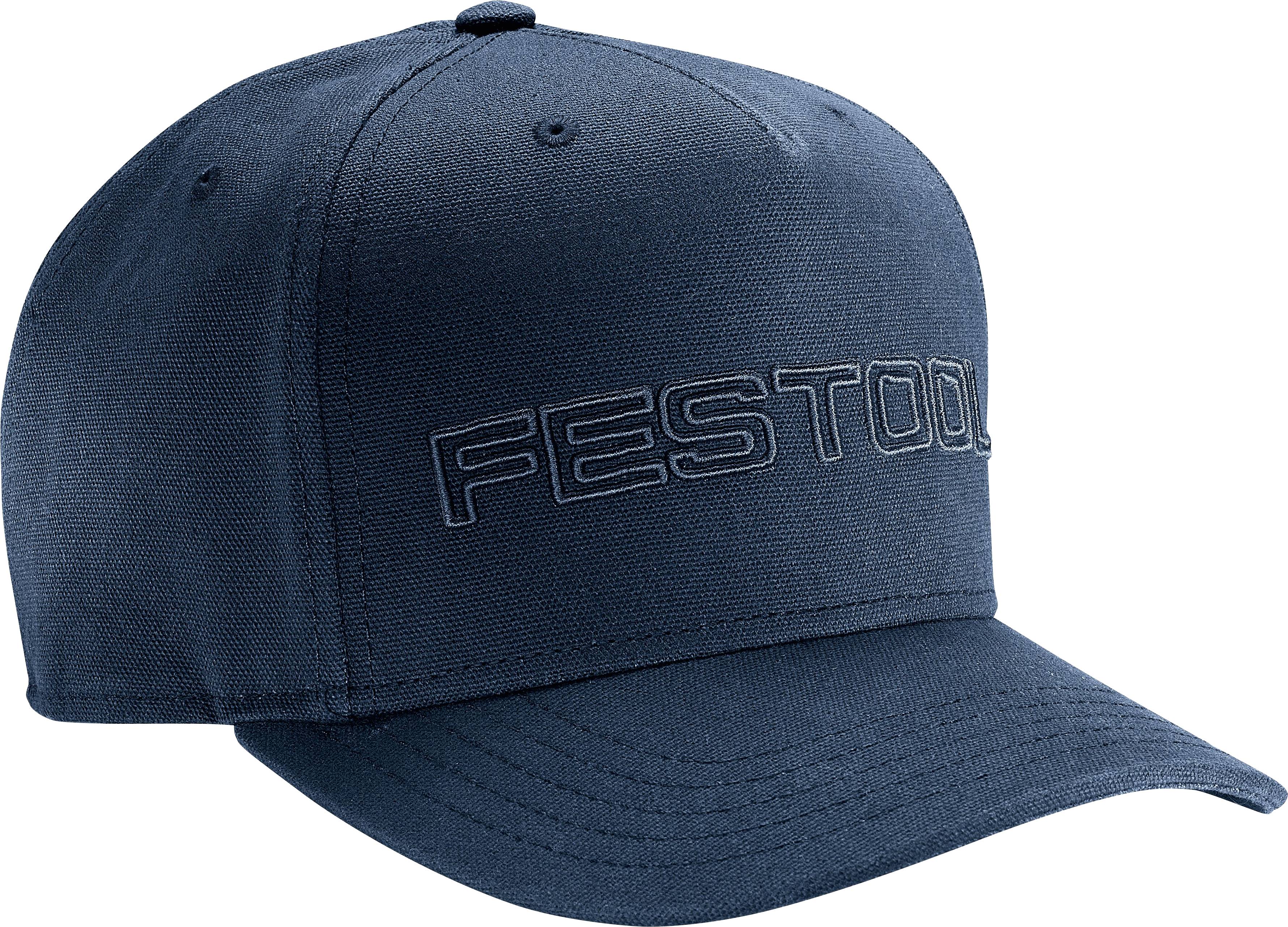 Eine marineblau Baseballkappe mit 'Festool' auf der Vorderseite gestickt.