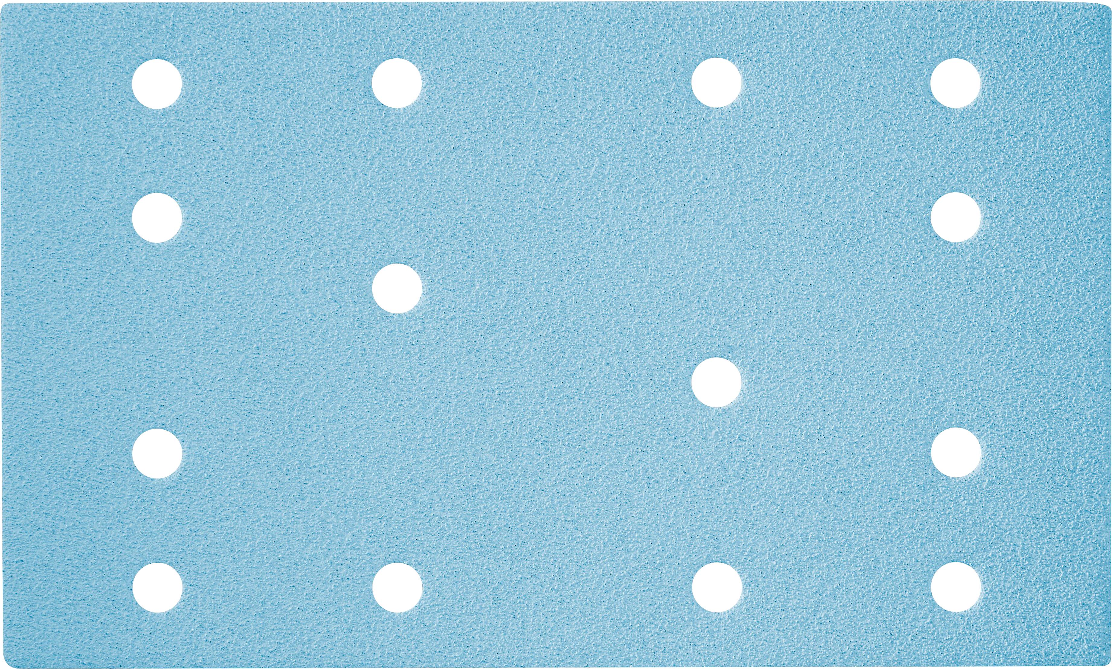 Eine rechteckige blaue Oberfläche mit 14 gleichmäßig verteilten weißen Punkten, die in einem Gittermuster angeordnet sind.