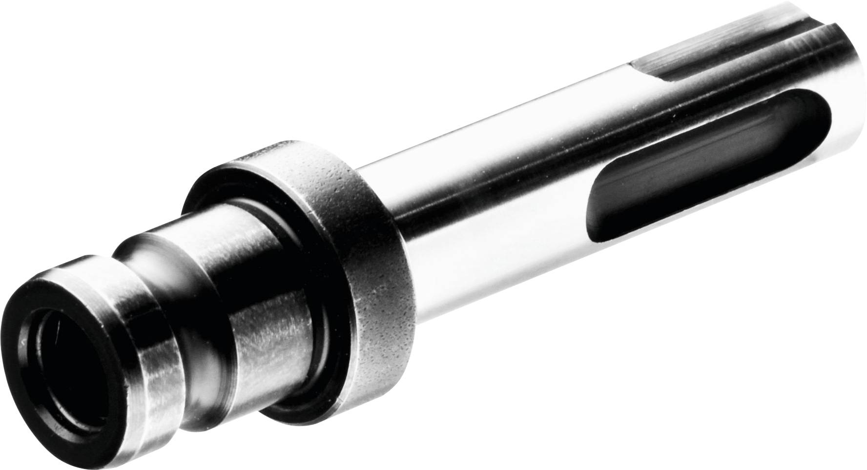 Eine metallische zylindrische Komponente mit einer glatten, glänzenden Oberfläche und einem hohlen Abschnitt an der Seite, ähnlich einem präzisionstechnisch gefertigten Teil.