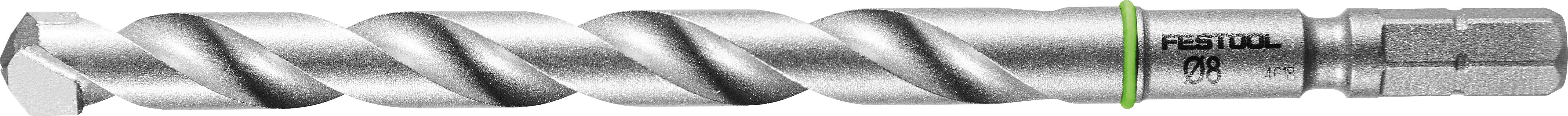 Ein Silberbohrer mit einem grünen Ring in der Nähe der Basis und der Aufschrift „FESTOOL