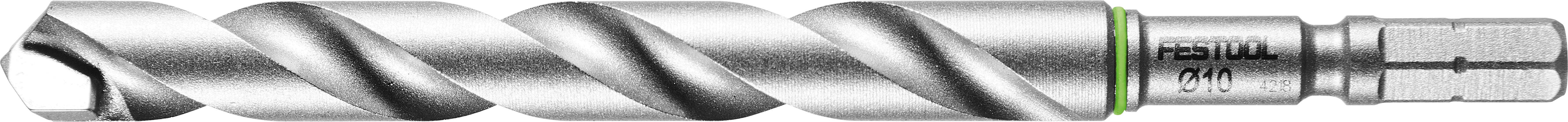 Ein silberfarbener Spiralenbohrer mit sechskantiger Schaftform, beschriftet mit „FESTOOL 20/1