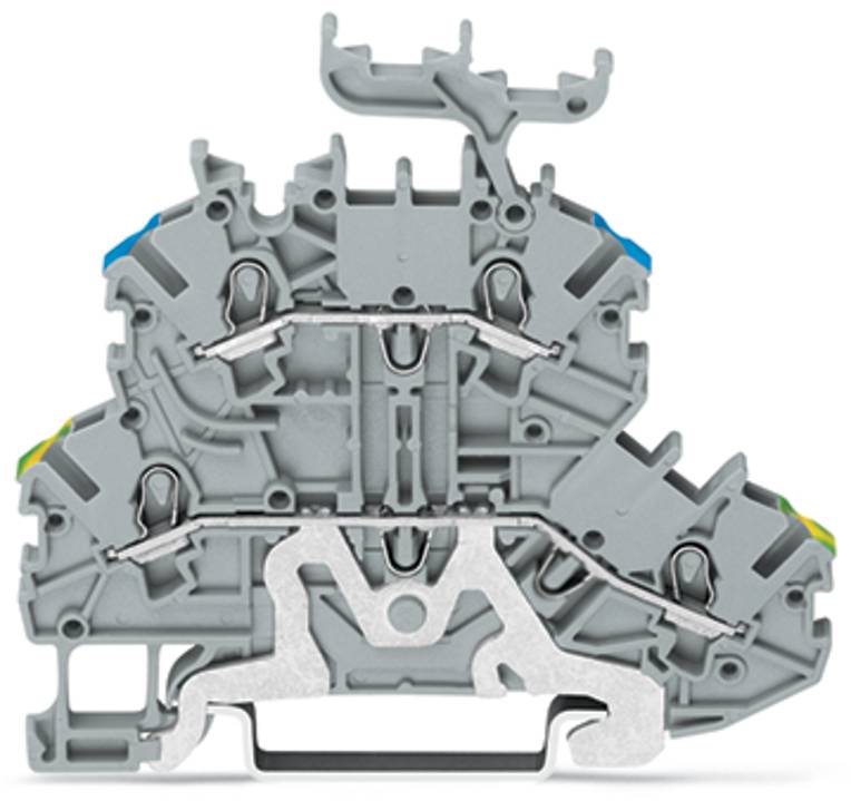 Querschnittsansicht eines modularen Klemmenblocks mit internen Verbindungen und Komponenten, die für die elektrische Verdrahtung verwendet werden.