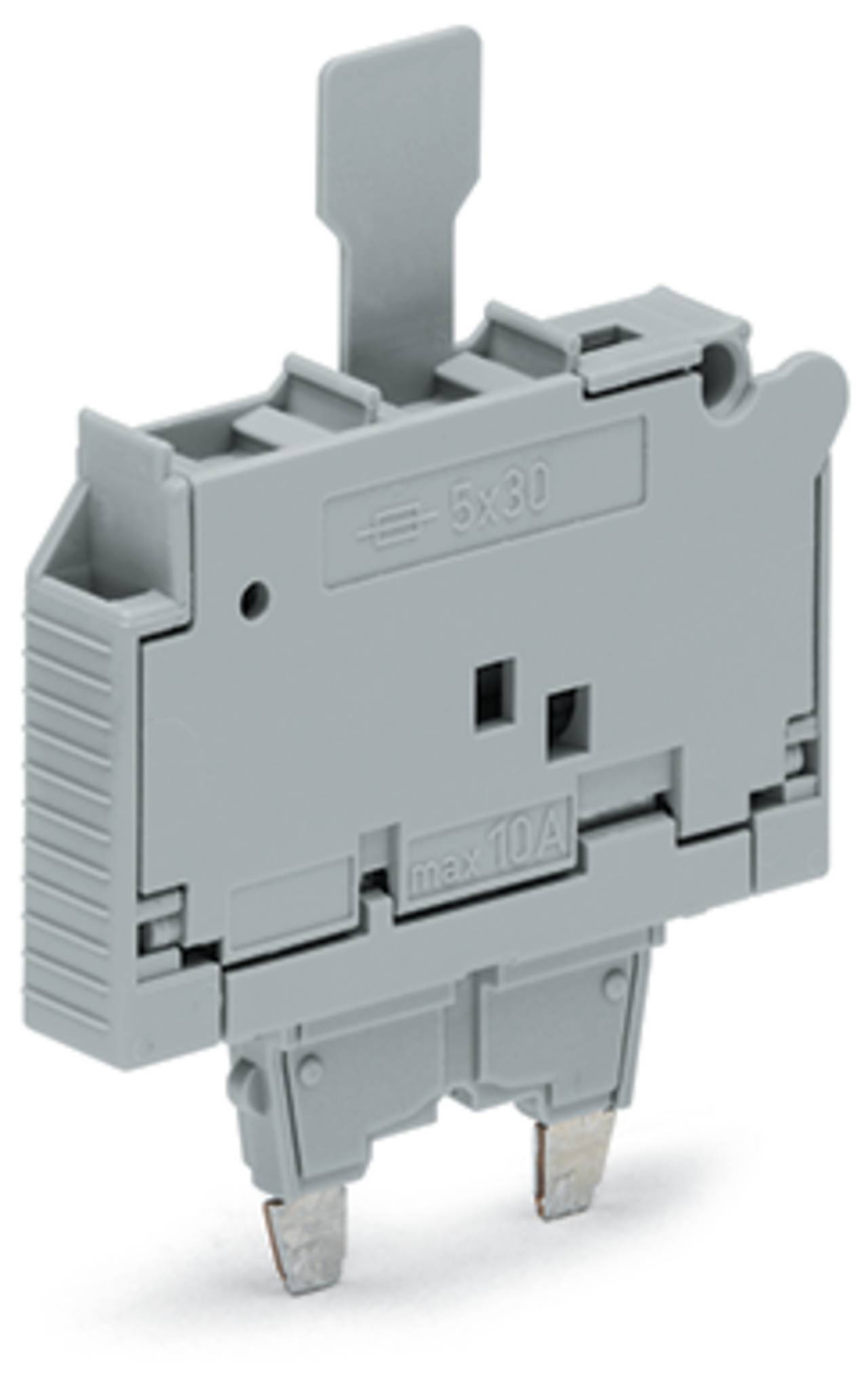 Eine Nahaufnahme eines grauen Elektroschutzschalters mit einem sichtbaren Schalter und der Beschriftung 