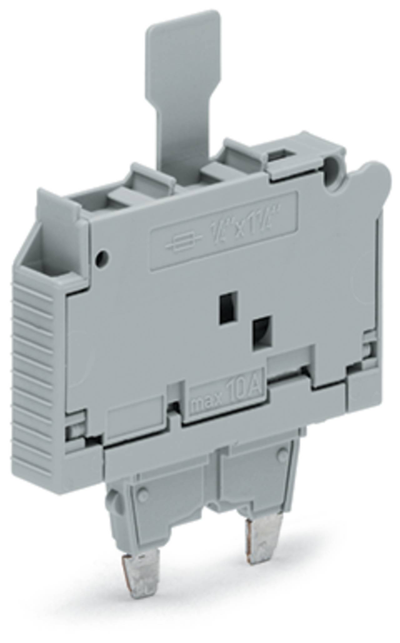 Graues elektrisches Klemmenleisten-Block mit Markierungen 