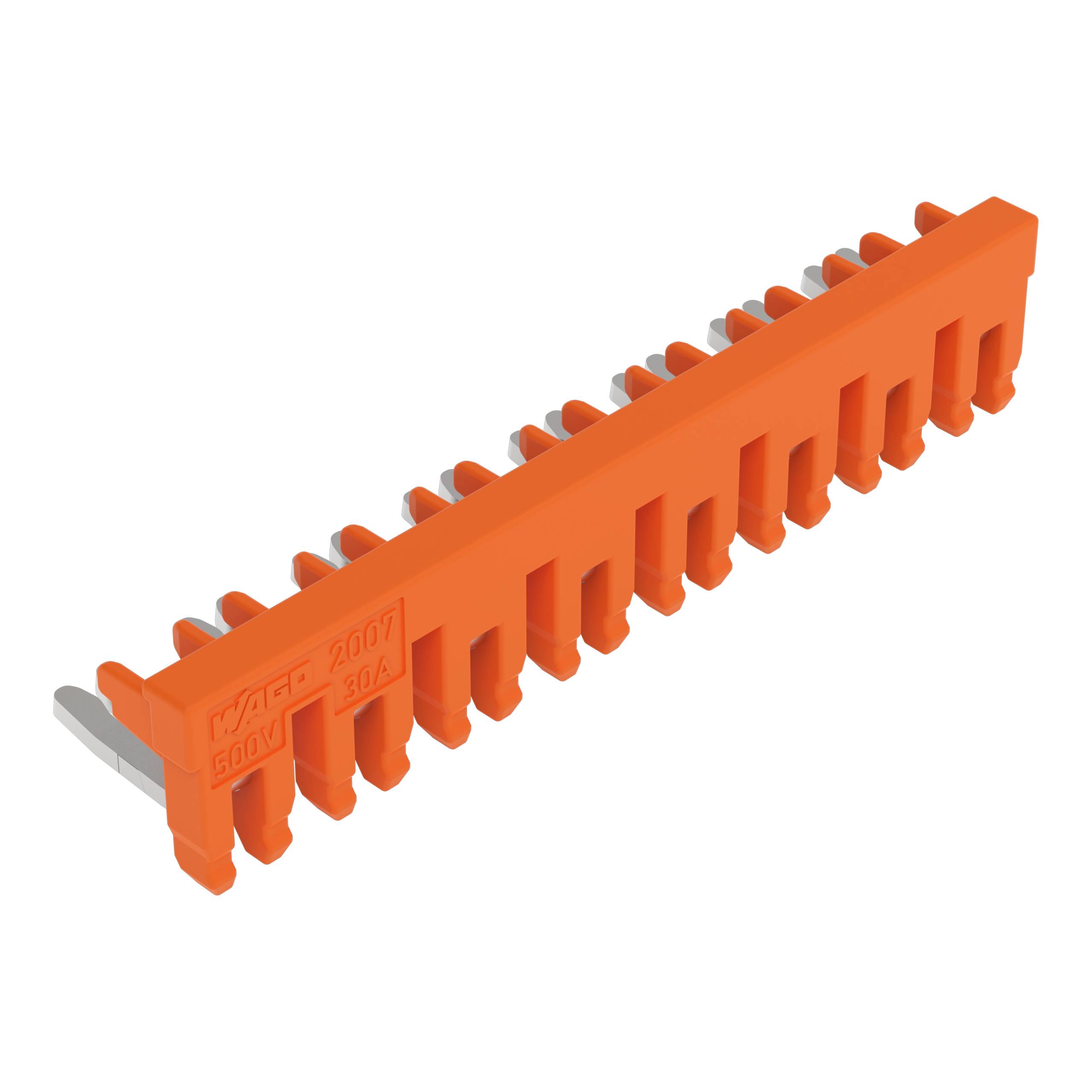 Ein orangefarbiger Elektrostecker mit mehreren Schlitzen, beschriftet mit „1000V 36A