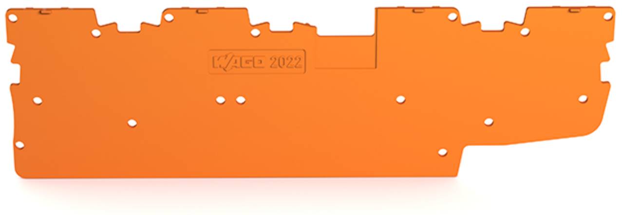 Ein oranges Metallschild mit mehreren Löchern und einer Gravur von „WABCO 2022