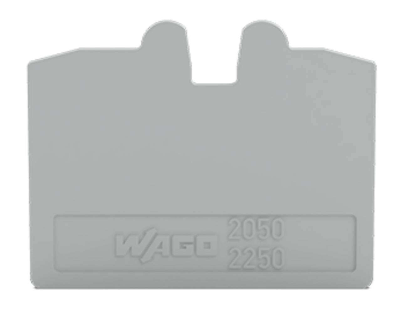 Ein kleines graues Panel mit einer Lasche mit geprägtem Text: „WAGO 2050 2250