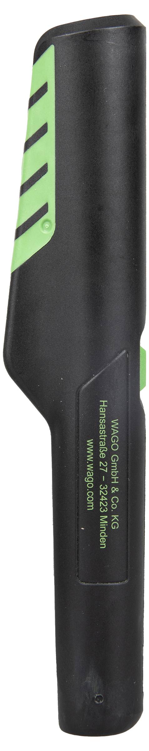 Ein schwarzes und grünes tragbares Gerät mit der Kennzeichnung „Wago Kontakttechnik