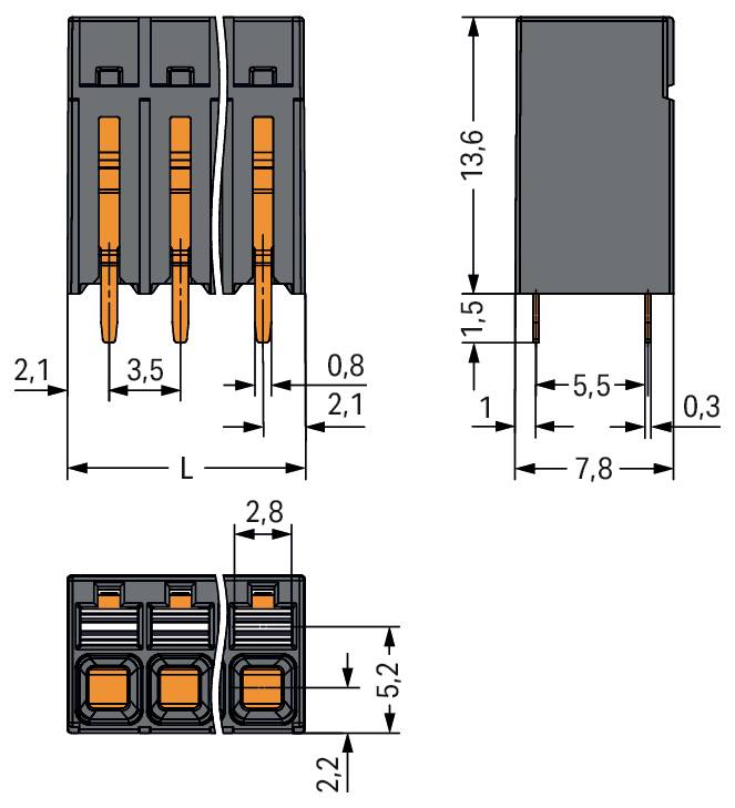 Technisches Schaltbild eines elektrischen Relais mit Abmessungen: 11,5 mm breit, 25,8 mm tief und 21,3 mm hoch. Beinhaltet Stiftplatzierung und Montageinformationen.