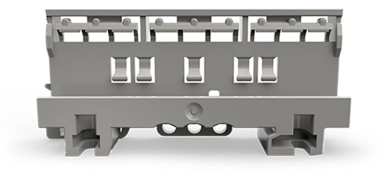 Ein graues elektrisches Klemmenleistenblock mit mehreren Anschllusspunkten in zwei Reihen angeordnet, konstruiert für sichere Verdrahtung und Schaltungsverbindungen.