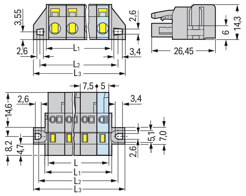 „Technische Zeichnung eines elektrischen Steckers.