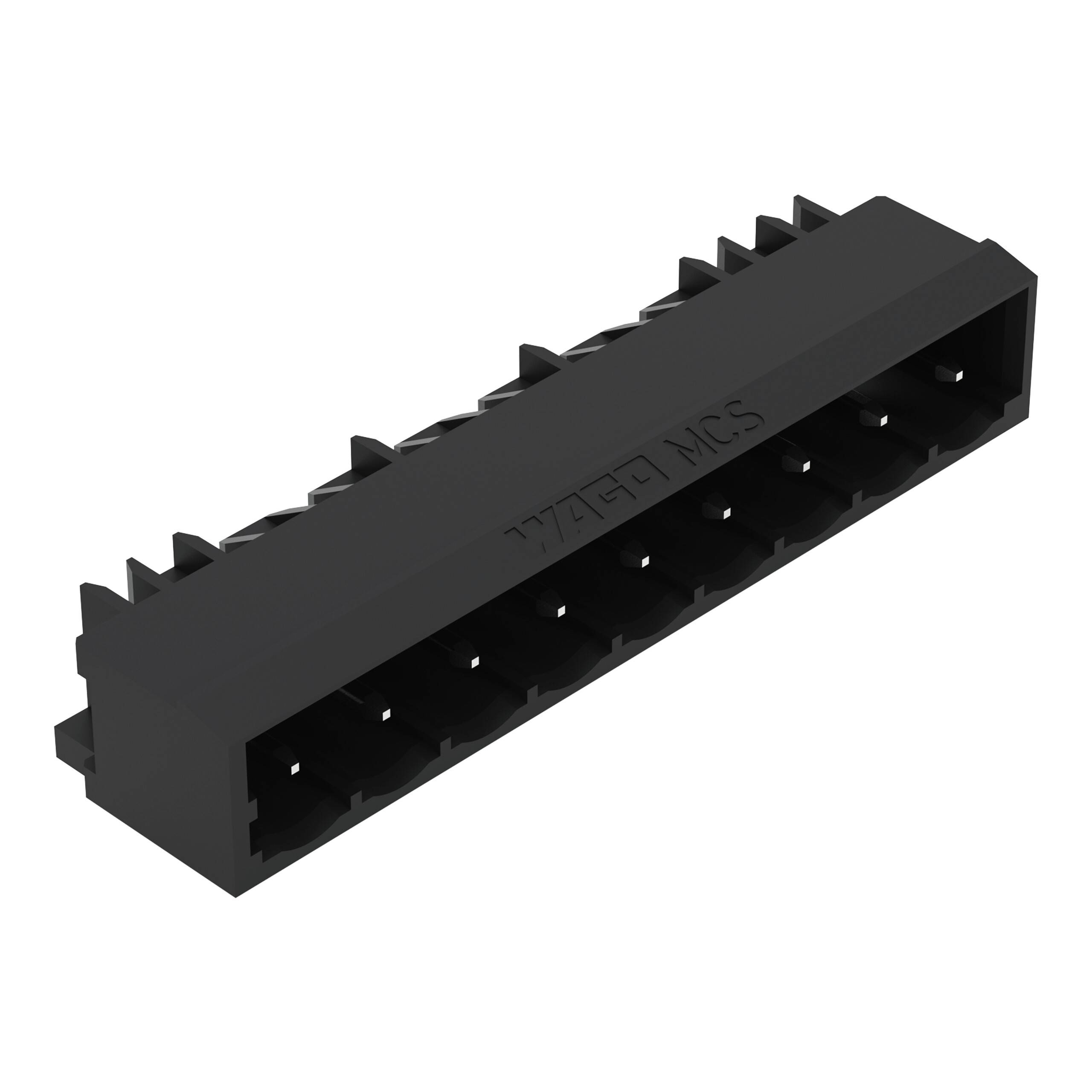 Ein schwarzer rechteckiger elektrischer Stecker mit mehreren Schlitzen für Stifte, häufig zum Verbinden von internen Komponenten in elektronischen Geräten verwendet.