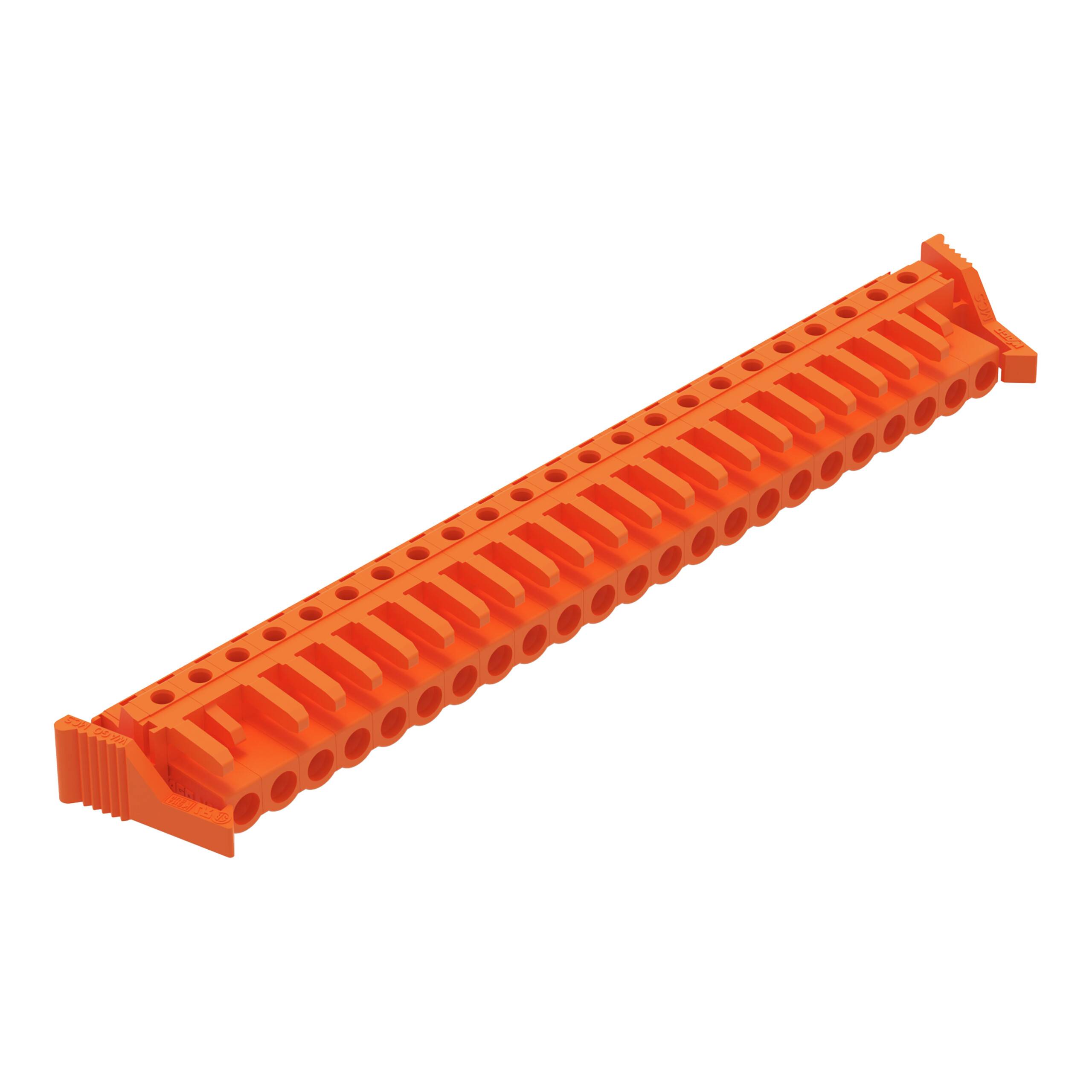 Ein orangefarbenes, rechteckiges Kunststoffgestell mit Schlitzen für 24 Pipettenspitzen, das in Laboreinrichtungen zur Organisierung und Lagerung verwendet wird.
