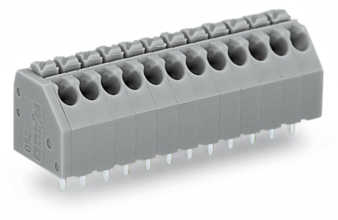 Ein grauer elektronischer Stecker mit mehreren Stiften und mehreren Reihen von Buchsen zum Anschließen von Drähten auf einer Leiterplatte oder einem elektronischen Gerät.