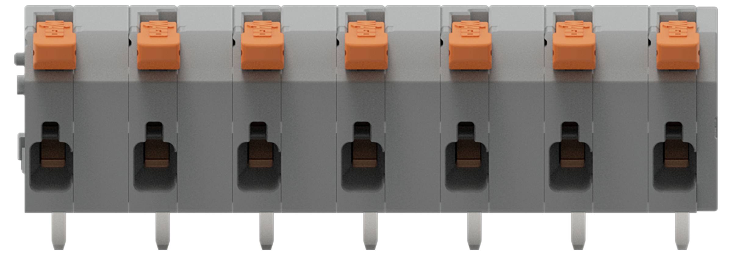 Rotes Elektroterminalblock mit Metallkonnektoren und Einspeisepunkt für Drähte, verwendet zum sicheren Verbinden von Stromkreisen.