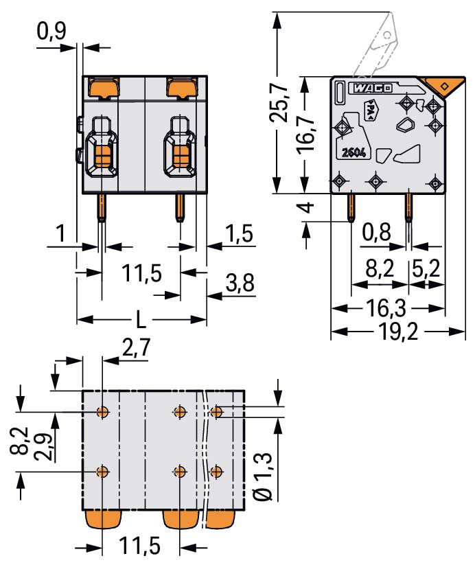 WAGO 2604-1502/000-006 Leiterplattenklemme 110St.