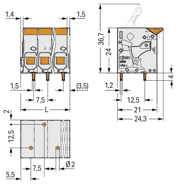 WAGO 2606-1109/010-000 Leiterplattenklemme 18 St.