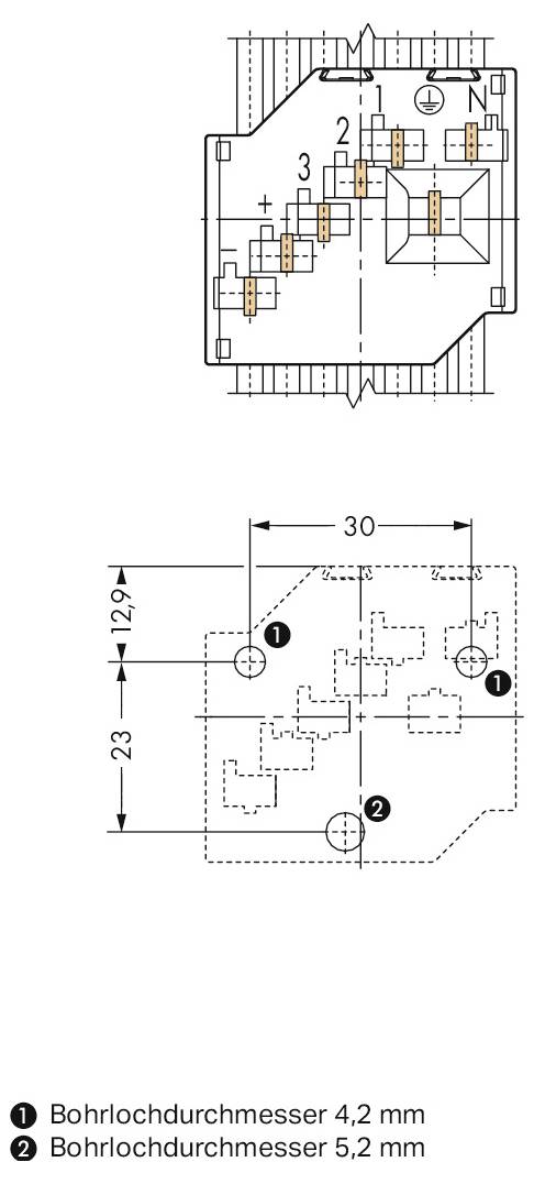 Technische Schemazeichnung eines Steckers mit Vorder-, Seiten- und Draufsicht mit beschrifteten Abmessungen. Elektrische Kontakte sind mit den Nummern 1 bis 8 gekennzeichnet.