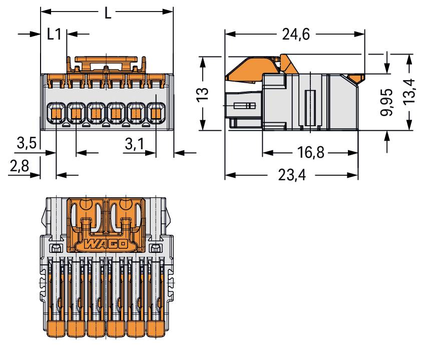 Vorderansicht eines weißen Elektroschutzschalters mit metallischen Kontaktpunkten und einem schwarzen Hebel unten, der ein Sicherheitsgerät zeigt.