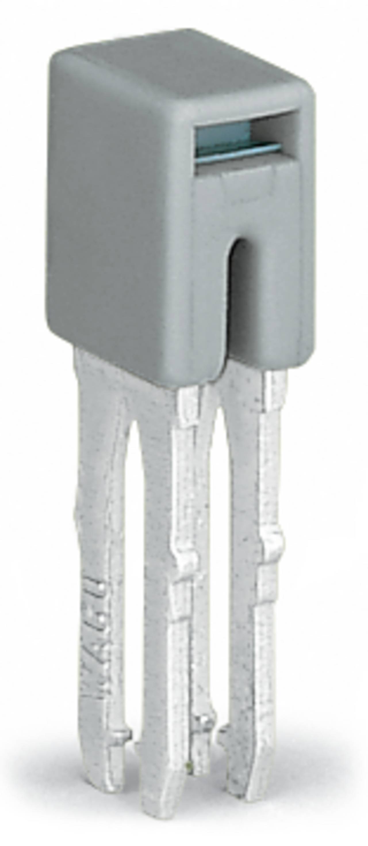 Ein grauer elektronischer Sensorkomponent mit rechteckiger Oberseite und vier Metallkontakten an der Unterseite, häufig bei der Feuchtigkeitserkennung verwendet.