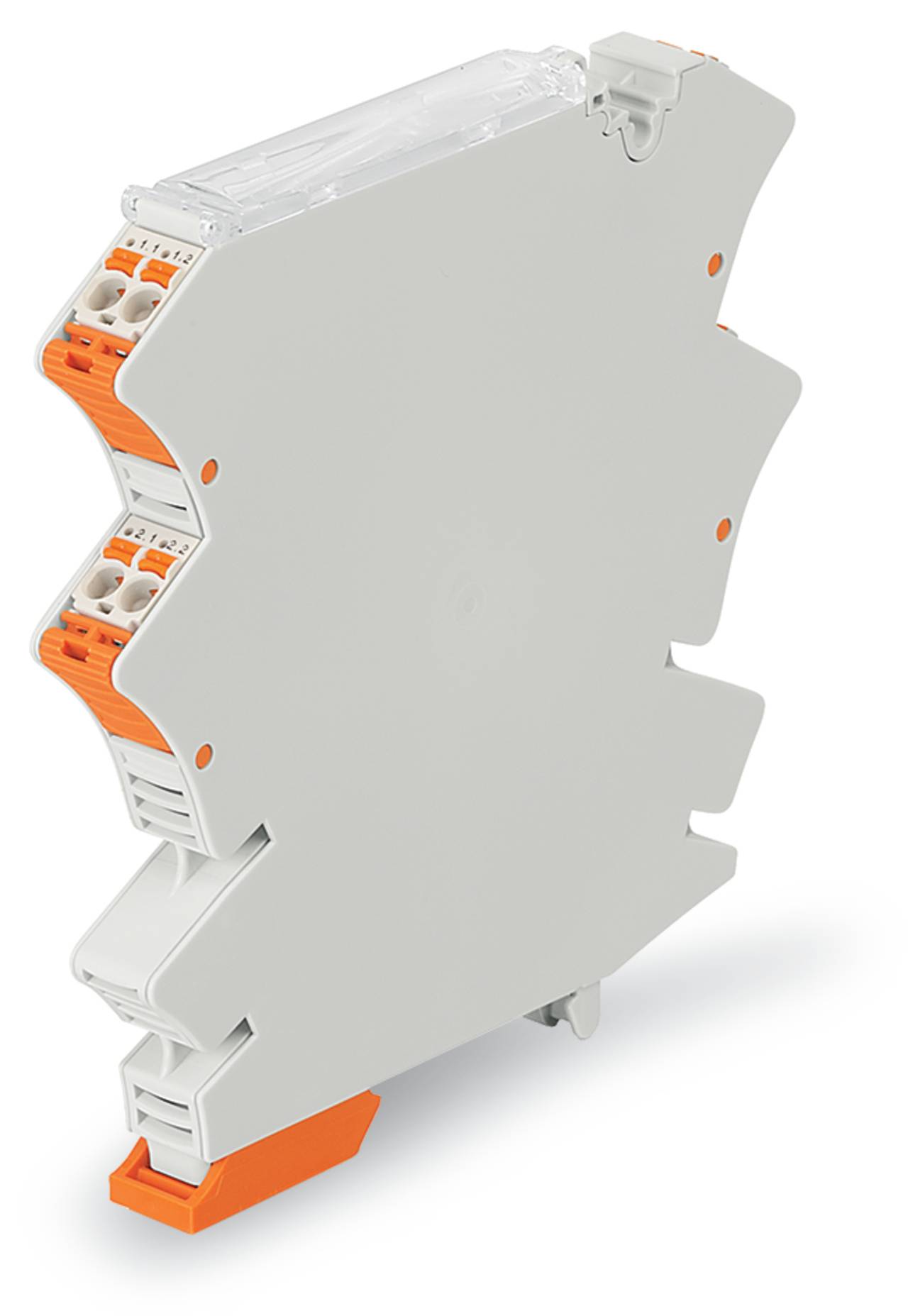 Ein kompaktes graues Elektroterminalblock mit mehreren Anschlüssen, das für Schaltsteueranwendungen konzipiert ist.