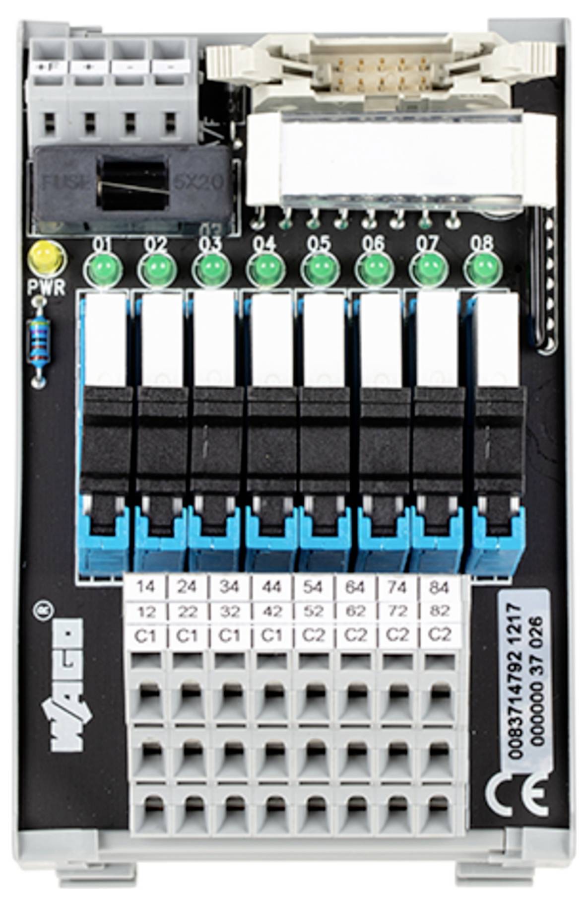 Ein grauer elektrischer Klemmblock mit der Bezeichnung „REF: 51213561 0704-4004/0000-0001