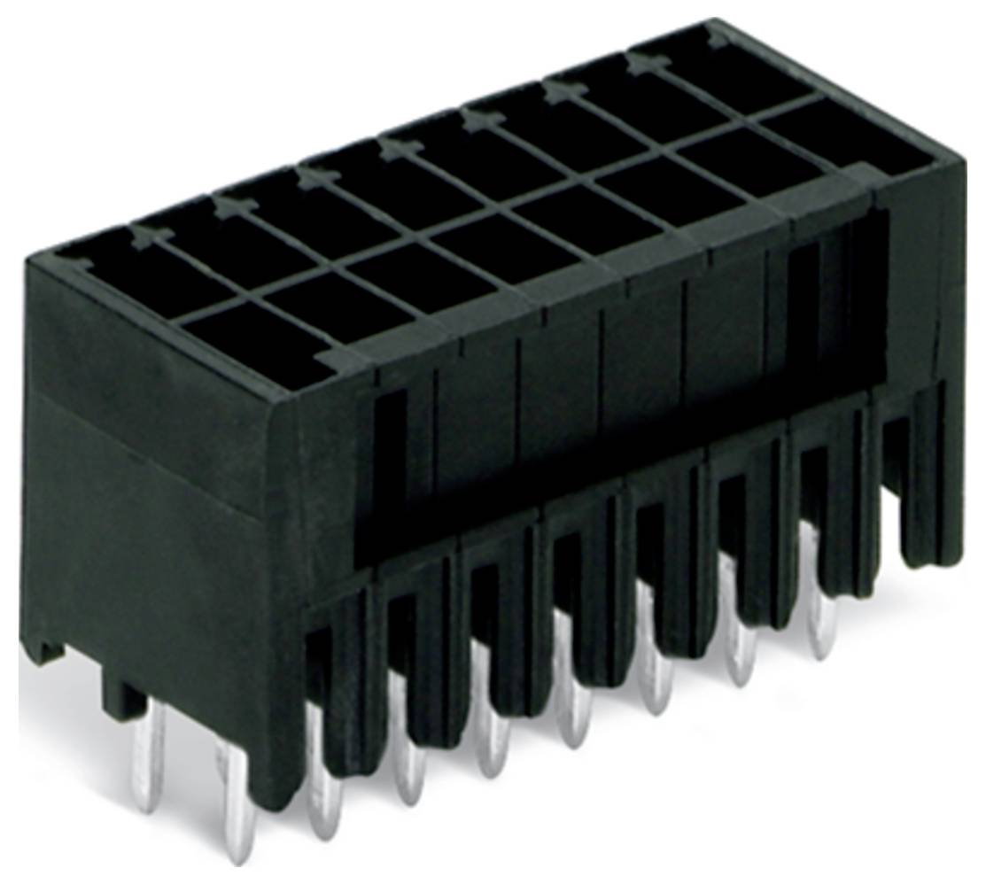 Ein schwarzer rechteckiger elektronischer Stecker mit mehreren Buchsenkontakten, der zum Verbinden von elektrischen Komponenten verwendet wird.