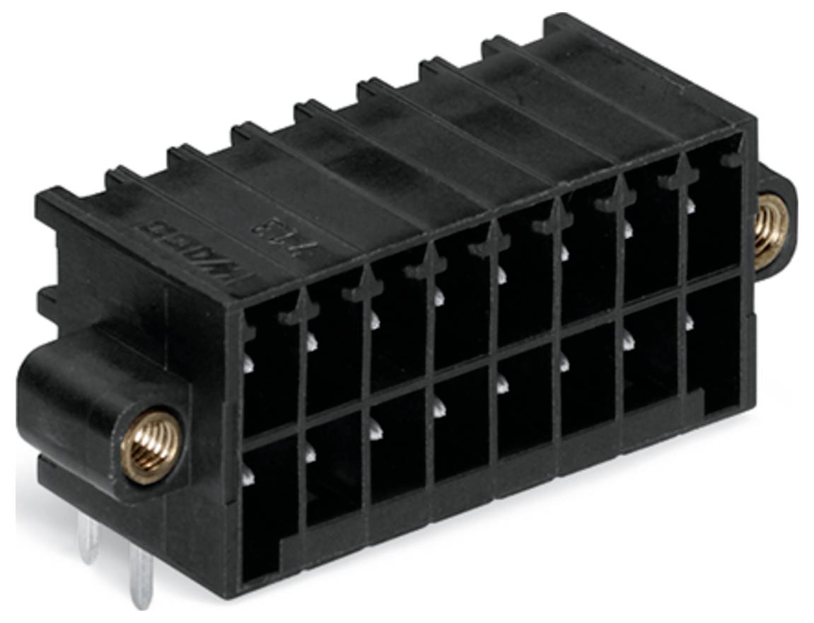 Ein schwarzer elektronischer Stecker mit mehreren Steckplätzen zum Befestigen elektronischer Komponenten, mit Metallkontakten und einem langlebigen Gehäuse.