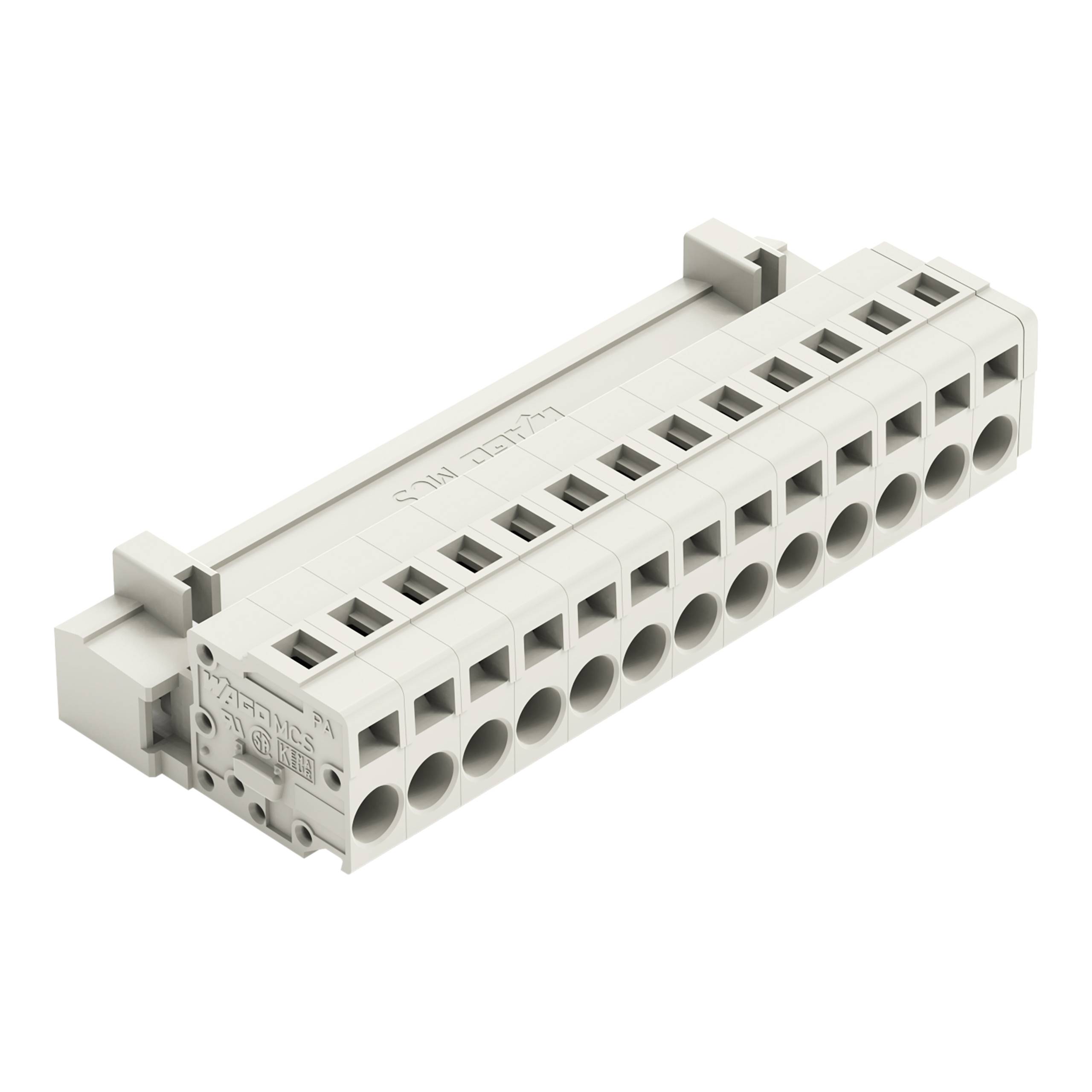 Ein graues Elektroklemmenblock mit mehreren Anschlussanschlüssen ist dargestellt, der für sichere Drahtverbindungen in elektrischen Installationen verwendet wird.