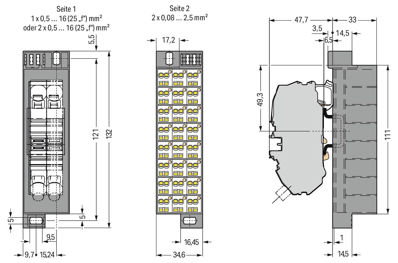 Ein sechspoliger elektrischer Stecker mit orangefarbenen Hebeln zum Befestigen von Drähten, üblicherweise für schnelle und zuverlässige elektrische Verbindungen verwendet.