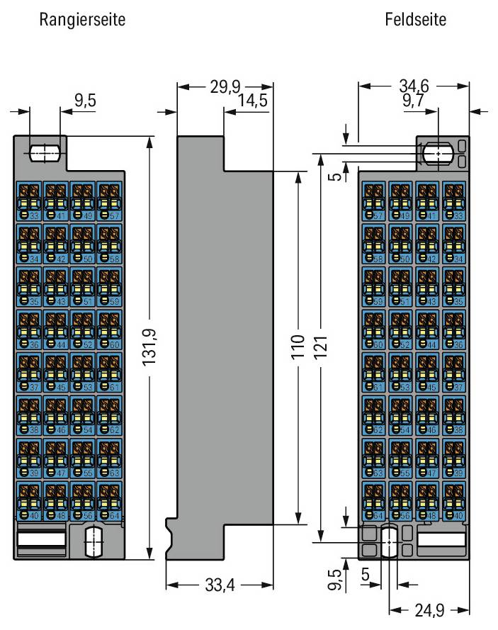 Technische Zeichnung eines zylindrischen Steckers mit den folgenden Maßen: Länge 'L', Durchmesser 9,6 mm, Segmente 35,1 mm und 41,4 mm mit der Bezeichnung SW9.
