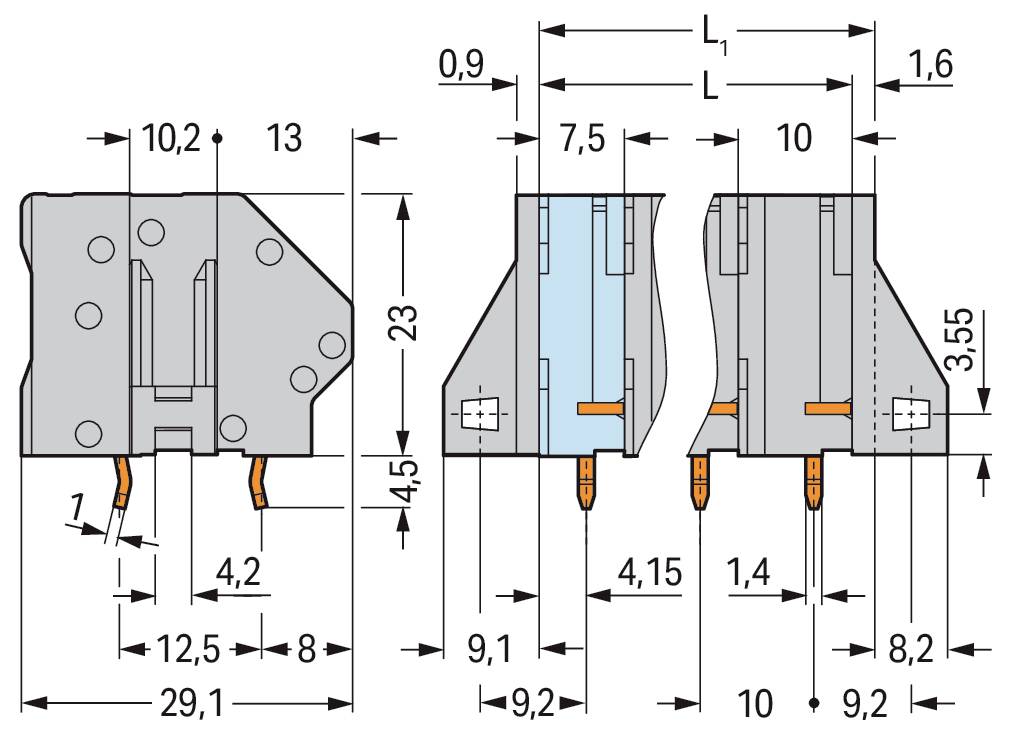Technische Zeichnung eines zylindrischen Steckers mit beschrifteten Abmessungen: Durchmesser 10 mm, Länge zwischen den Enden 72 mm, mit beschrifteten Segmenten 33,5 mm und 38,5 mm.