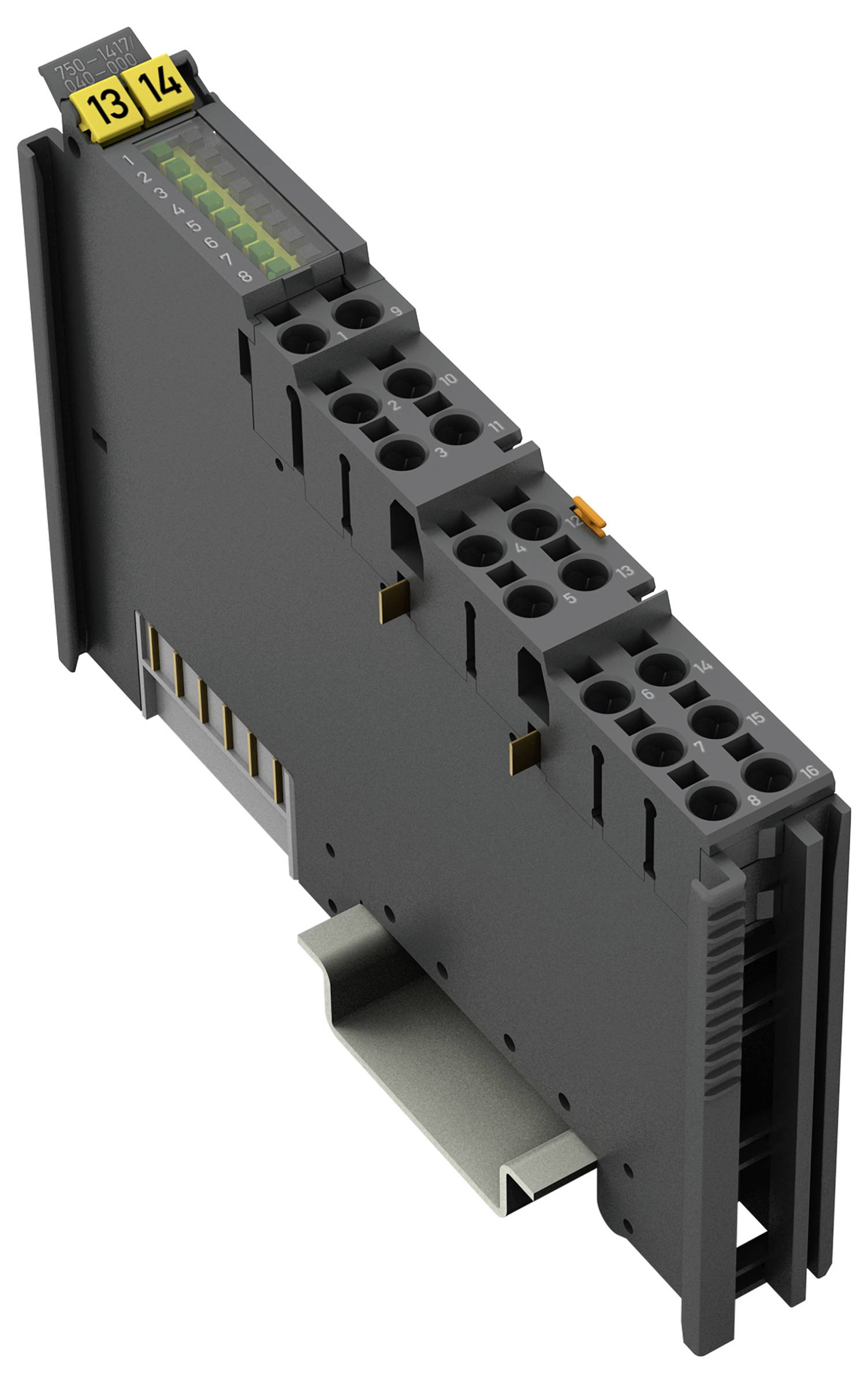 Stapelbarer Steckverbinderblock in Olivgrün mit den Nummern 1 und 2 auf der Oberseite. Wird in elektrischen Anwendungen für modulare Verbindungen verwendet.