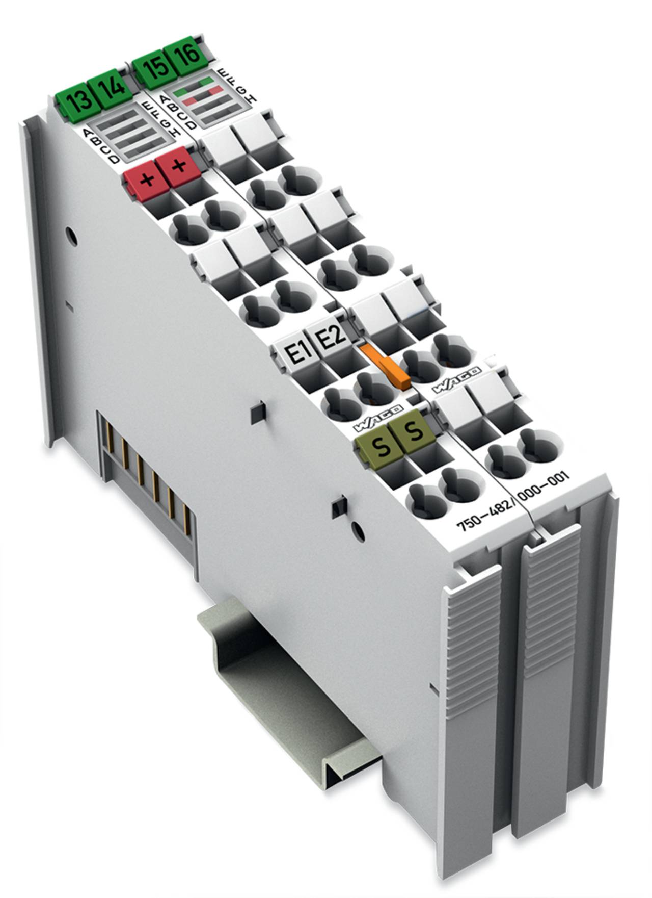 Eine Nahaufnahme einer modularen elektronischen Komponente, die mehrere Anschlußpunkte mit numerischen Beschriftungen und 