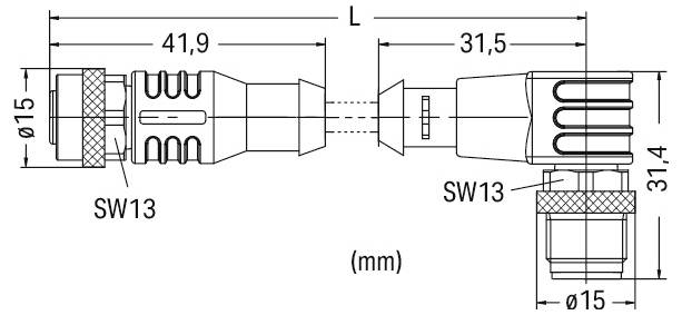Diagramm eines elektrischen Steckers mit Abmessungen und Stiftkonfiguration. Draufsicht, Seitenansicht und Frontansicht zeigen Messungen von 2,8 mm bis 10,3 mm.