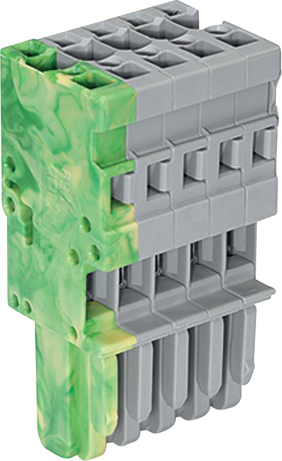 Ein Block aus ineinandergreifenden grauen Komponenten mit einem grün und gelb marmorierten Bereich auf der Seite.
