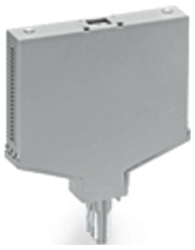 Ein graues, rechteckiges elektronisches Gerät mit einem vorstehenden Anschluss an der Unterseite, möglicherweise für die Industrieautomation oder Steuerungssysteme verwendet.