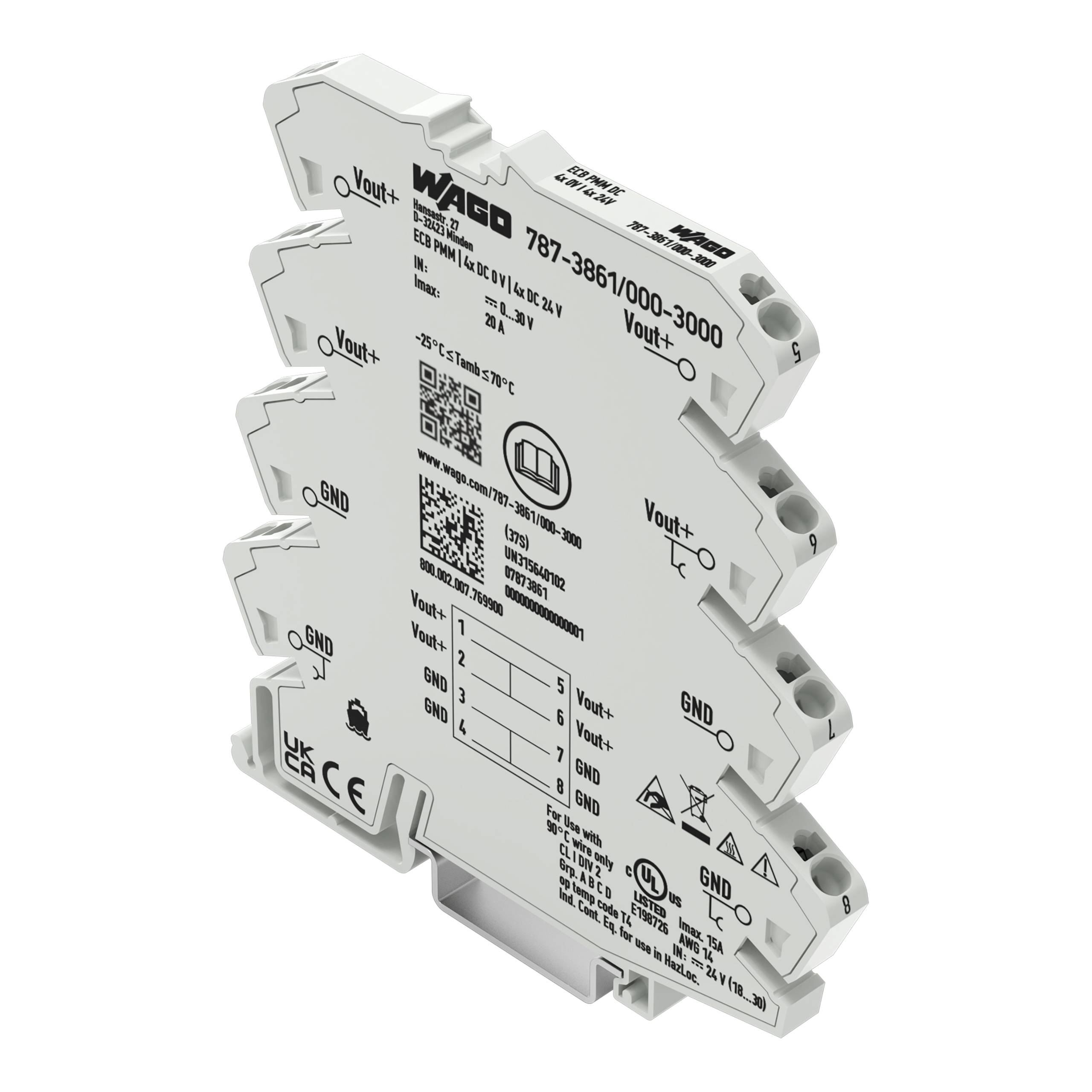WAGO 787-2861/000-3000 DC/DC-Wandlermodul mit Eingang 9-36 V, Ausgang 24 V, kompakte Bauform für DIN-Hutschienenmontage geeignet.
