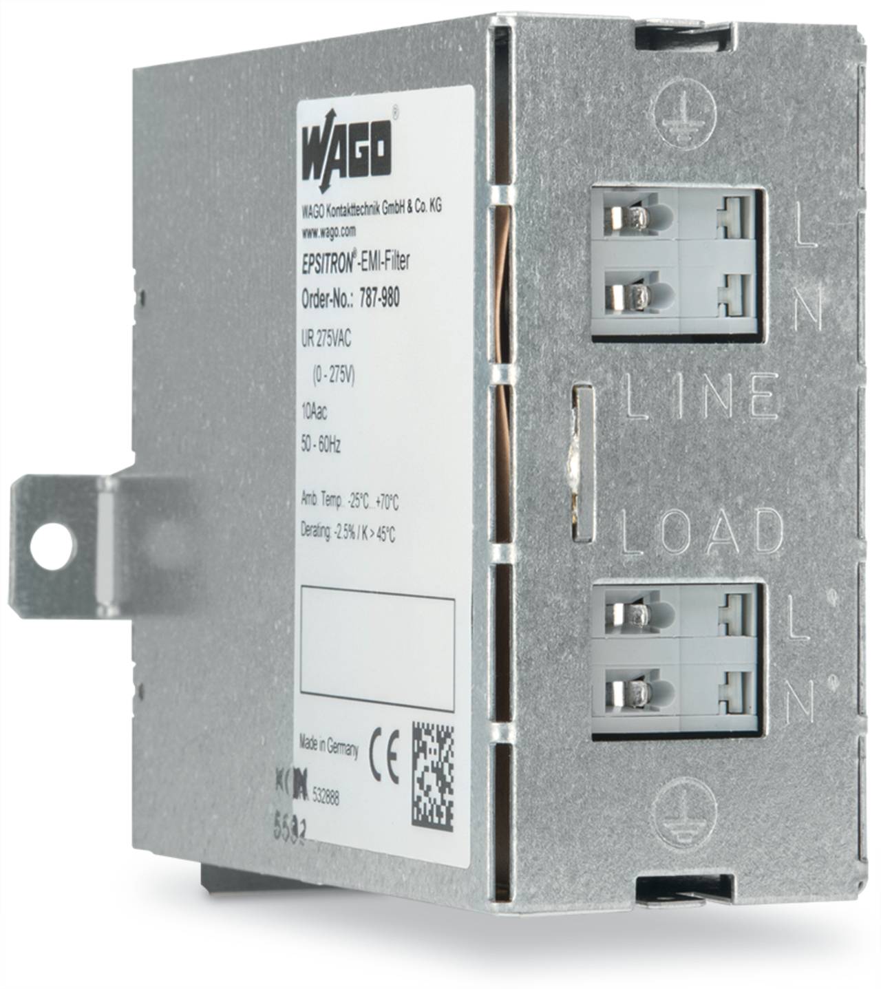 WAGO EPSITRON EMI-Filter, Bestellnummer: 787-860, maximaler Strom 8A, Betriebsbereich -25°C bis 55°C, Lagerbedingungen -40°C bis 70°C.
