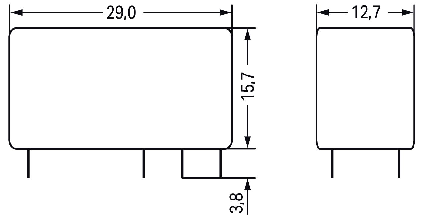 Diagramm einer abgestuften Form mit Abmessungen: Breite 90 mm (3,54 Zoll), Höhe 58 mm (2,28 Zoll), mit einem symmetrischen Treppenprofil.