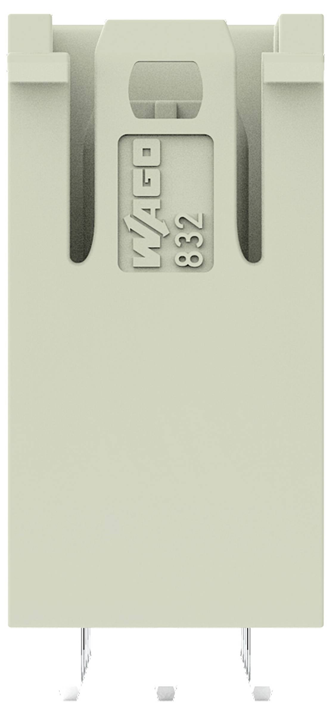 Hellgrauer elektronischer Stecker mit der Aufschrift 