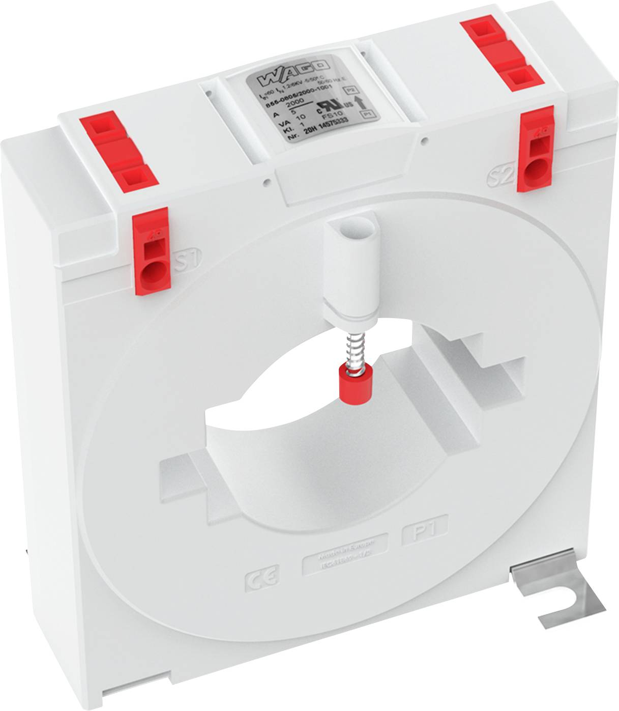 Ein schwarzer rechteckiger Stromverbinder mit mehreren ausgerichteten Schlitzen für Drahtverbindungen.