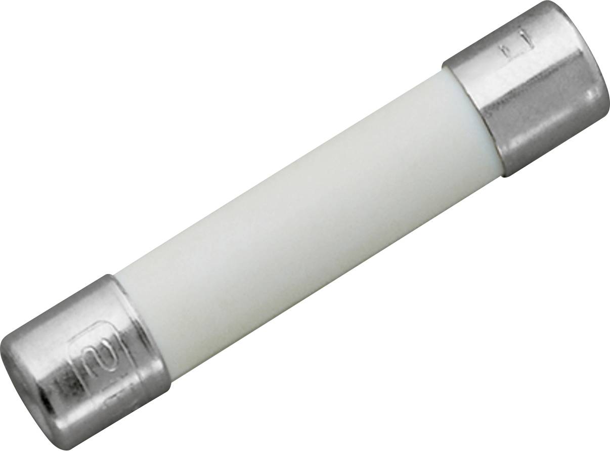 Eine Glassicherung mit Metallkappen an beiden Enden, die zum Schutz von Stromkreisen verwendet wird, indem sie den Stromkreis bei Überstrom unterbricht.