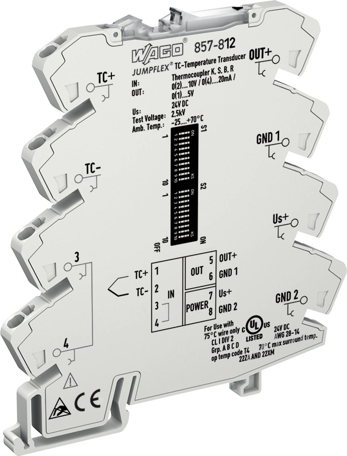 Ein Temperaturwandler mit der Bezeichnung „WAGO 857-812