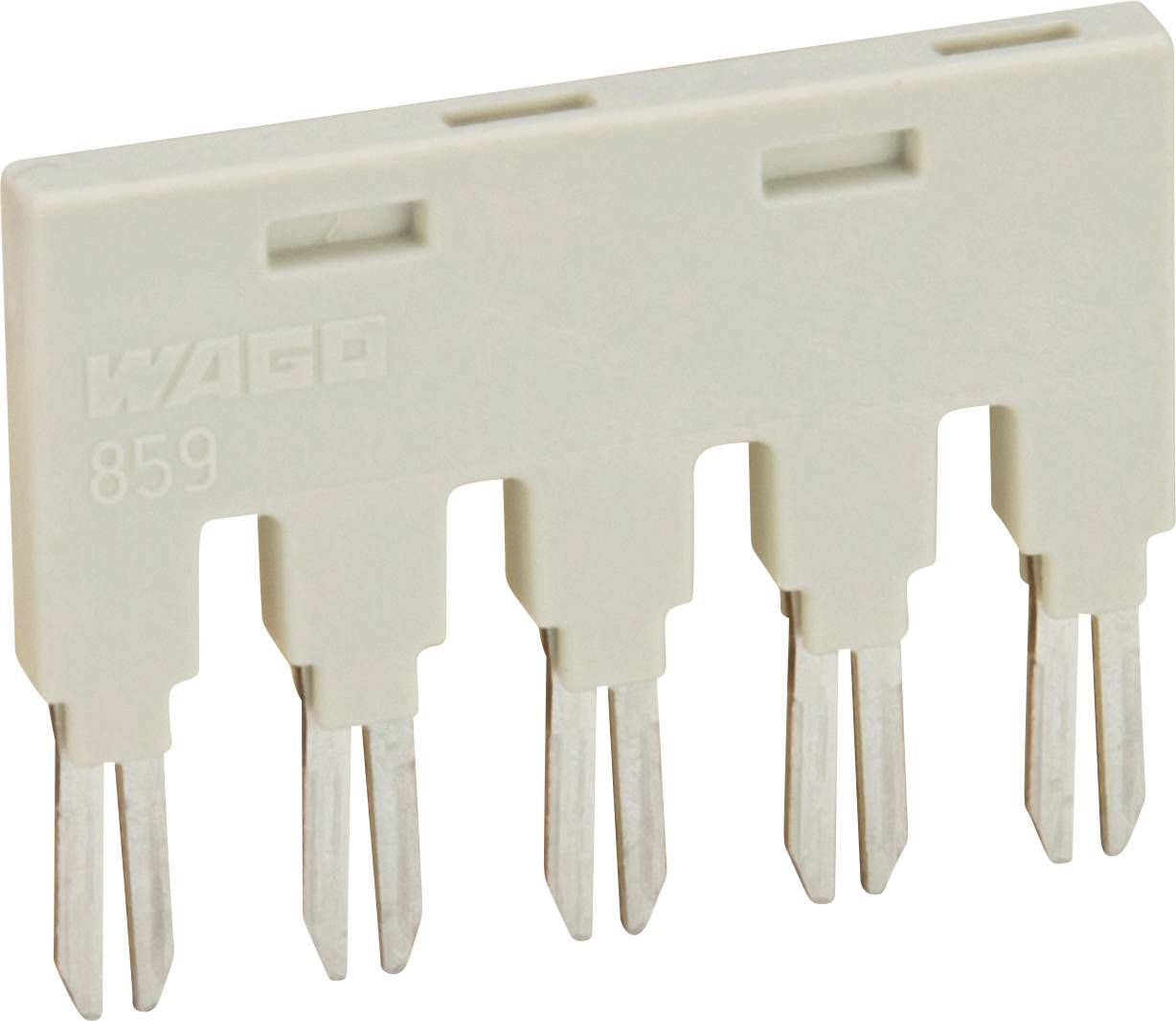 Schwarzer rechteckiger RJ45-Stecker mit fünf in einer Reihe angeordneten Anschlüssen, der für Netzwerkkabelverbindungen verwendet wird.