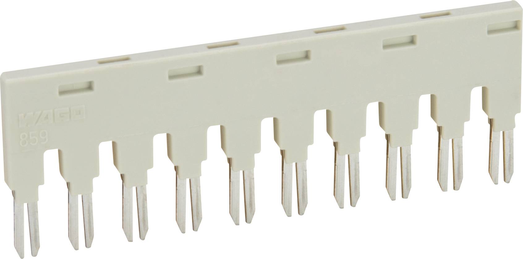 Ein beiger zehnpoliger Elektrostecker mit Metallkontakten, verwendet für Leiterplattenschaltungen.
