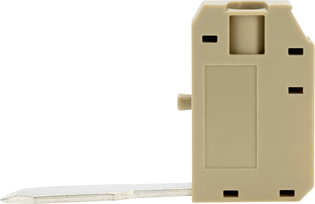 Eine beige Kunststoffgehäuse mit einer vorstehenden Metallschlüsselklinge am unteren Ende, typischerweise für schlüssellose Zugangssysteme verwendet.