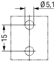 Quadratisches Diagramm mit zwei inneren Kreisen, die vertikal ausgerichtet sind. Jeder Kreis hat einen Durchmesser von 5,1. Der vertikale Abstand zwischen den Kreisen beträgt 15.